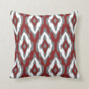 Modern grey burgundy white Ikat Tribal Pattern 1a Cushion