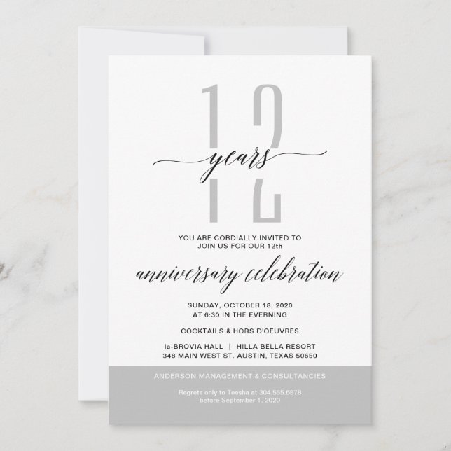Modern Grey Business Anniversary Party Celebration Invitation (Front)