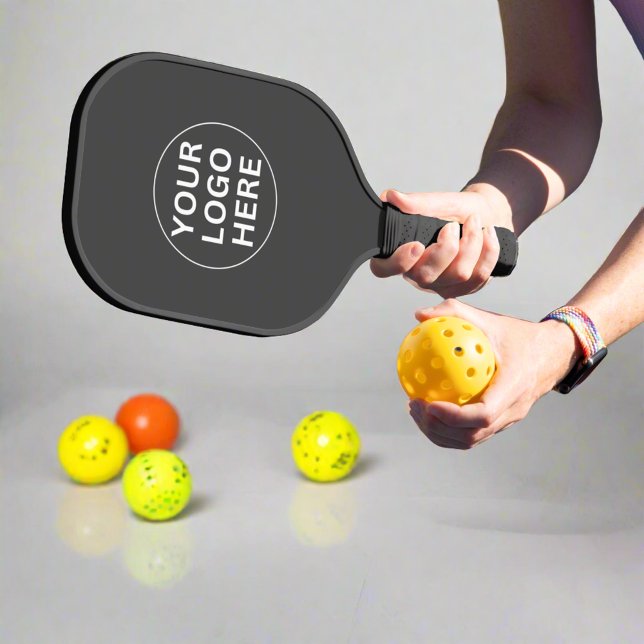 Modern Grey Business Branded  Logo  Pickleball Paddle (Creator Uploaded)