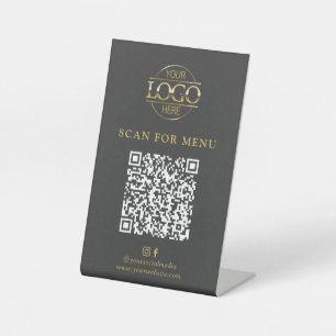 Modern Grey Business Logo Contactles QR Code Menu Pedestal Sign