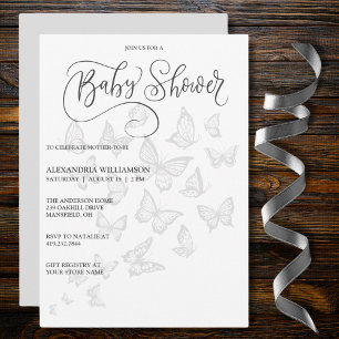 Modern Grey Butterflies Baby Shower Invitation