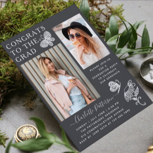 Modern Grey Butterfly Photo Graduation Party Invitation