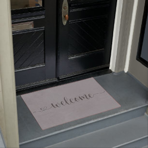 Modern Grey Calligraphy Welcome Doormat