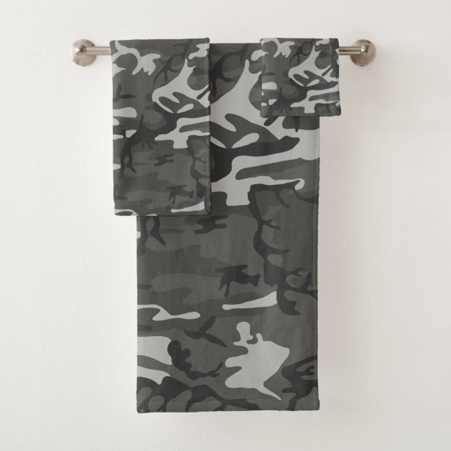 Modern Grey Camouflage  Pattern Bath Towel Set (Insitu)