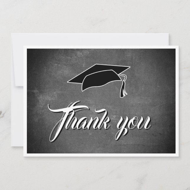 Modern Grey Chalkboard Graduation Thank You Card (Front)