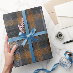 Modern Grey Charcoal Grid Steel Plaid Pattern Wrapping Paper
