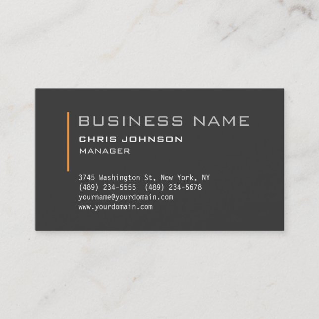 Modern Grey Charming Manager Business Card (Front)