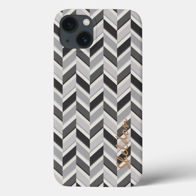 Modern grey chevron geometric pattern monogram Case-Mate iPhone case (Back)