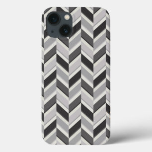 Modern grey chevron geometric pattern monogram iPhone 13 case