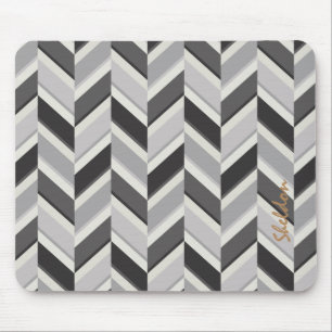 Modern grey chevron geometric pattern monogram mouse mat