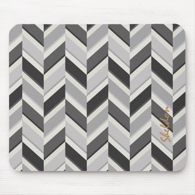 Modern grey chevron geometric pattern monogram mouse mat (Front)