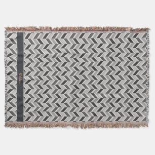 Modern grey chevron geometric pattern monogram throw blanket