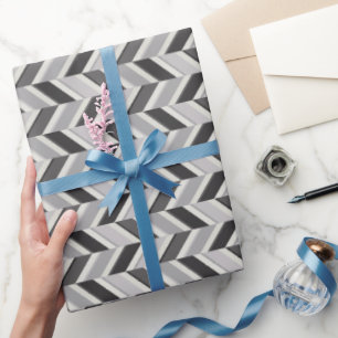 Modern grey chevron geometric pattern monogram wrapping paper