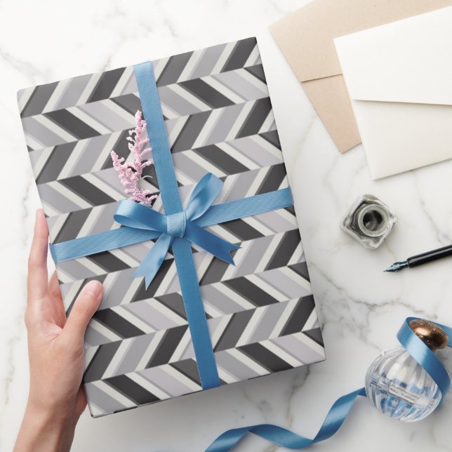 Modern grey chevron geometric pattern monogram wrapping paper (Gifting)
