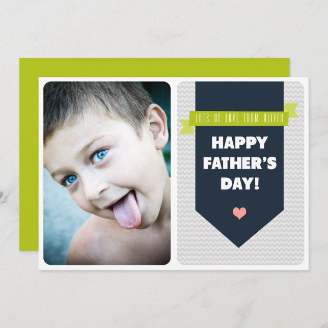 Modern Grey Chevron Photo Father's Day Card (Front/Back)