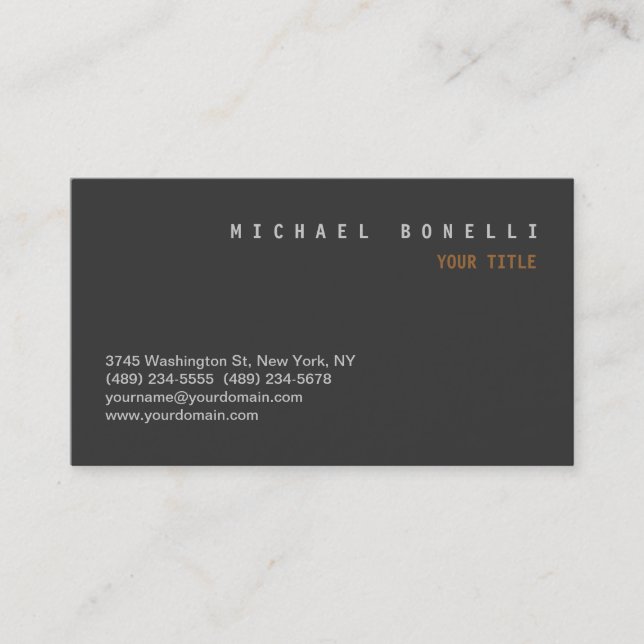 Modern Grey Chic Professional Business Card (Front)