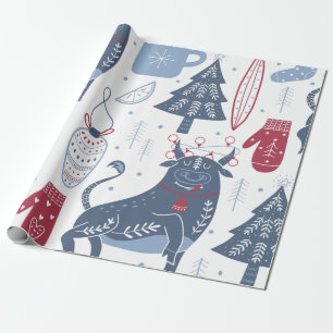 Modern Grey Christmas Illustrations Wrapping Paper