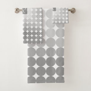 Modern Grey Circles Monogram Bath Towel Set