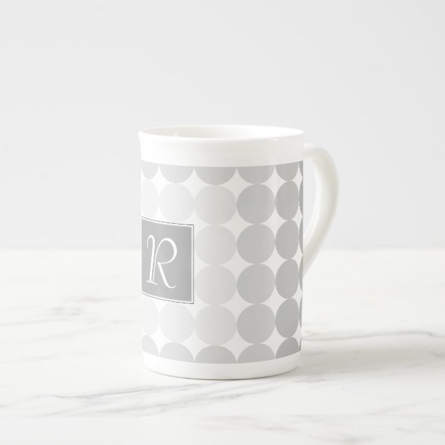 Modern Grey Circles Monogram Bone China Mug (Front Right)