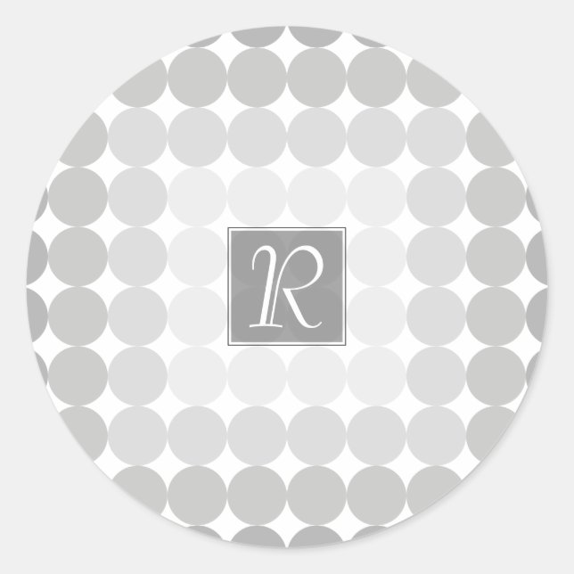 Modern Grey Circles Monogram Classic Round Sticker (Front)