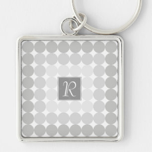 Modern Grey Circles Monogram Key Ring