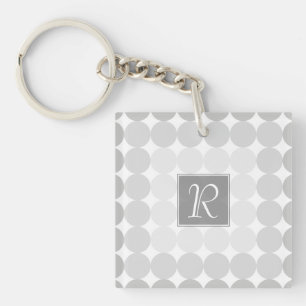Modern Grey Circles Monogram Key Ring