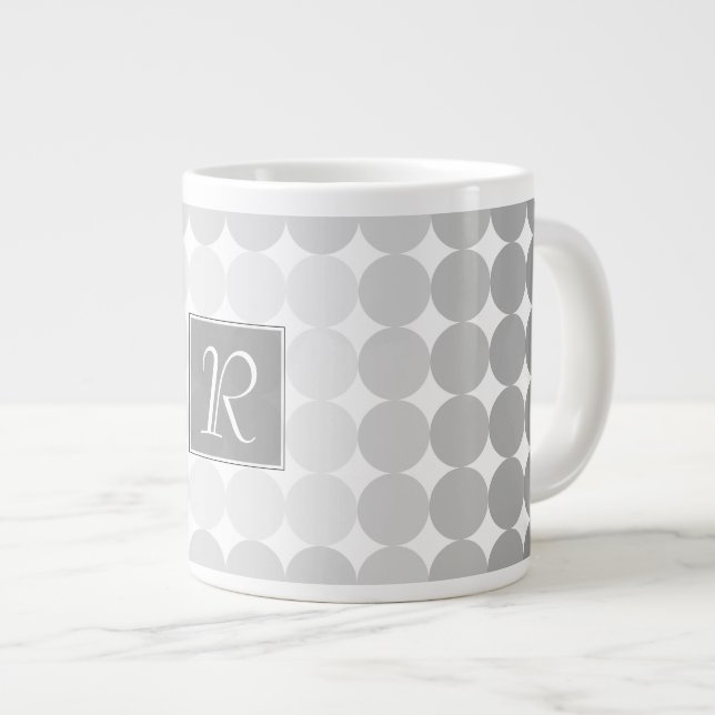 Modern Grey Circles Monogram Large Coffee Mug (Front Right)