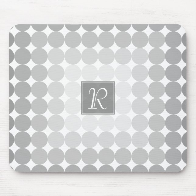 Modern Grey Circles Monogram Mouse Mat (Front)