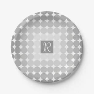Modern Grey Circles Monogram Paper Plate