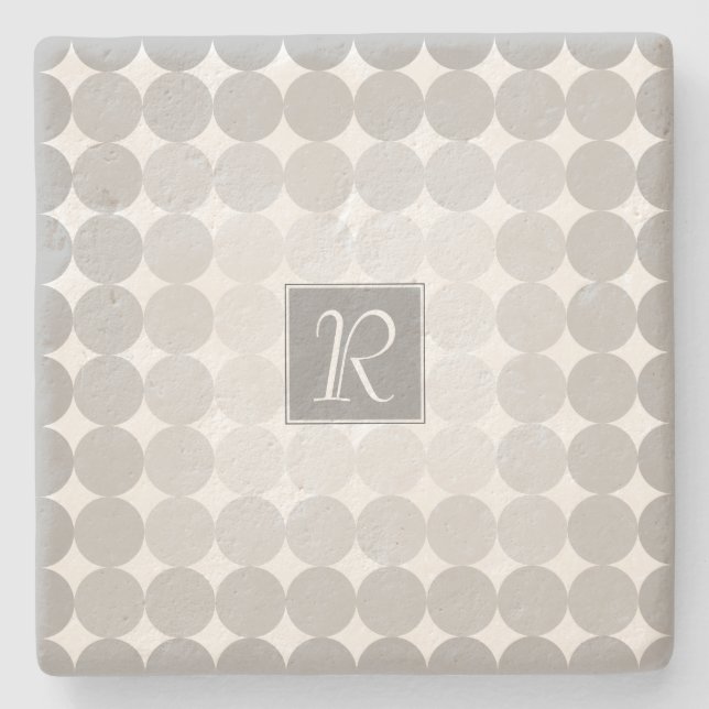 Modern Grey Circles Monogram Stone Coaster (Front)