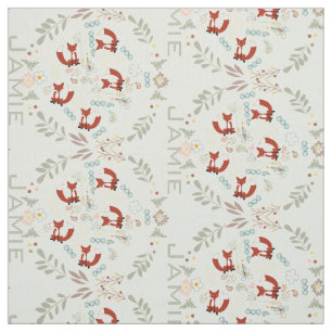 Modern Grey Coral Pink Personalised Fox Pattern Fabric
