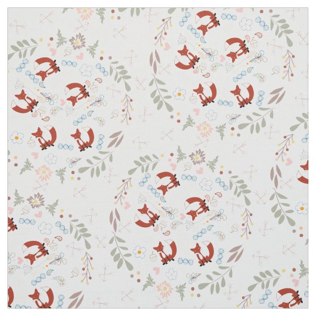 Modern Grey Coral Pink Personalised Fox Pattern Fabric (Swatch)