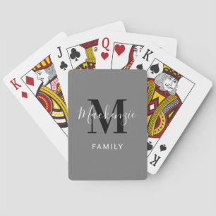 Modern Grey Custom Family Monogram Initial Playing Cards