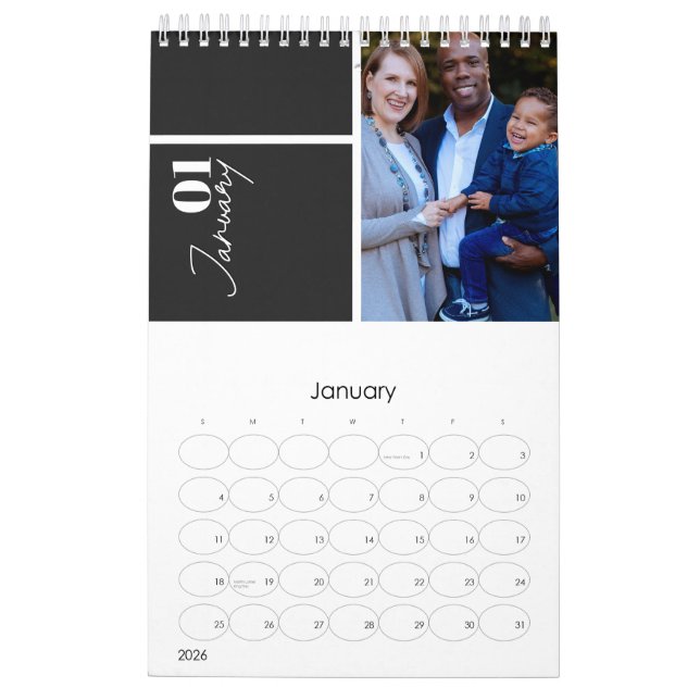 Modern Grey custom multi photo year Celebration  Calendar (Jan 2026)