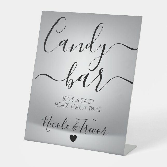 Modern Grey Custom Wedding Candy Bar Pedestal Sign (Front)