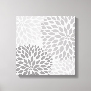 Modern Grey Dahlia Square Wall Art, grey floral Canvas Print