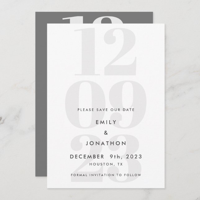 Modern Grey Date Typography Save The Date (Front/Back)