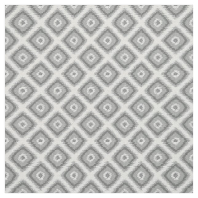 Modern Grey Diamond Squares Ikat Mosaic Pattern Fabric (Swatch)