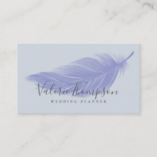 Modern grey dusty blue chic elegant boho feather business card
