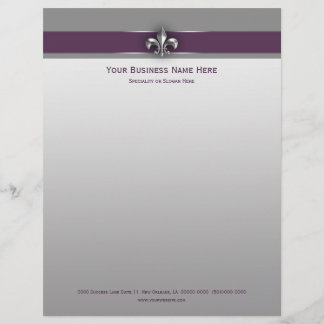 Modern Grey Eggplant Fleur de Lis Customized Letterhead