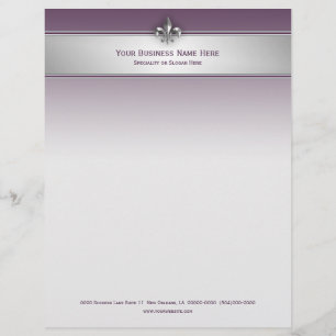 Modern Grey Eggplant Fleur de Lis Stripe Customized Letterhead