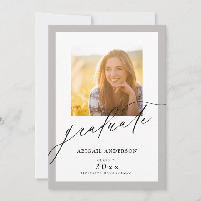 Modern Grey Elegant Script 2 Photo Graduation (Front)