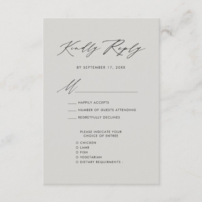 Modern Grey Elegant Script Minimalist Wedding RSVP Enclosure Card (Front)