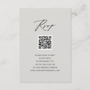 Modern Grey Elegant Script Simple QR Wedding RSVP Enclosure Card
