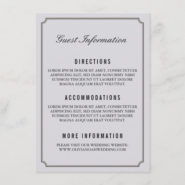Modern Grey Elegant Wedding Guest Information Card (Front)
