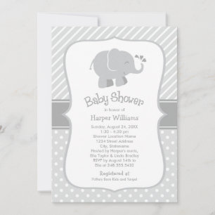 Modern Grey Elephant Neutral Baby Shower Invitation