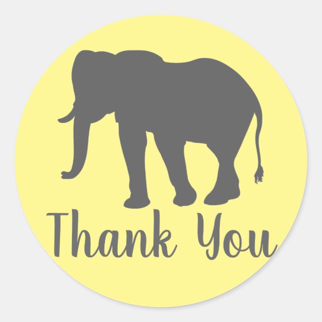 Modern Grey Elephant Silhouette Thank You Classic Round Sticker (Front)