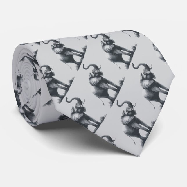 Modern Grey Elephant Trunk Raised Wildlife Animal Tie (Rolled)