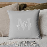 Modern Grey Family Name Monogram Cushion<br><div class="desc">Custom-designed throw pillow featuring personalised family name monogram design.</div>