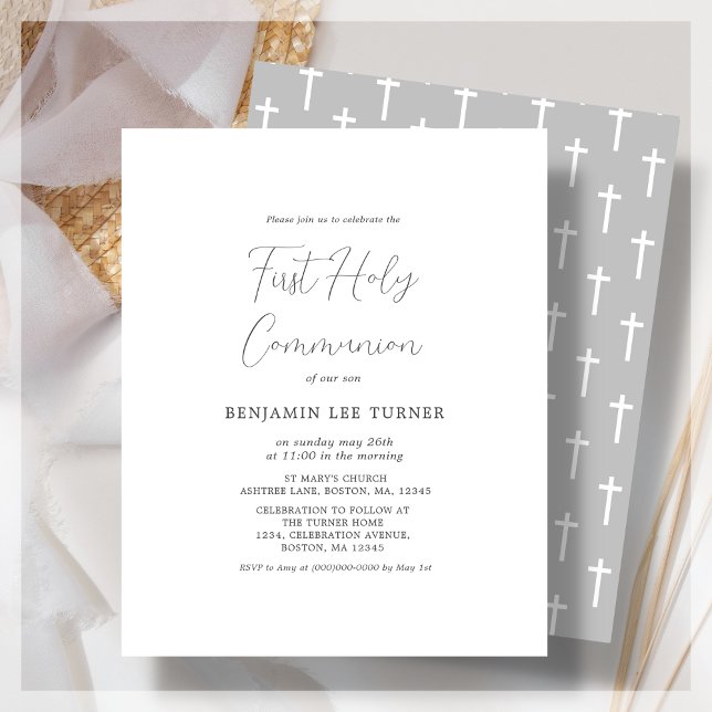 Modern Grey | First Communion Budget Invitation (Creator Uploaded)